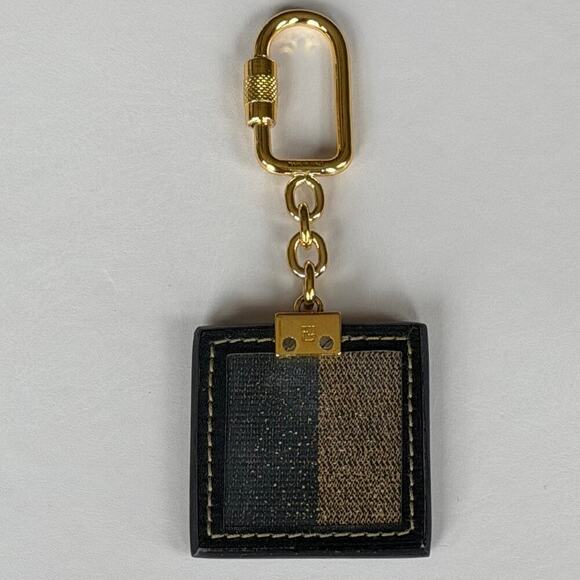 FENDI Mens Iconic Pequin Striped Leather Gold Tone Keychain MINT - Picture 3 of 8